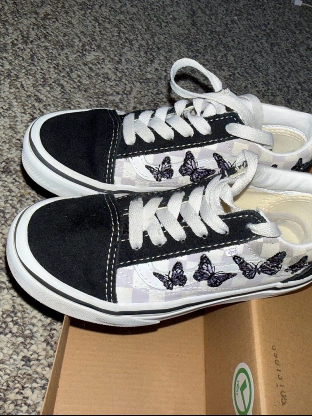 Vans Black and White Butterfly Checkerboard Kids Sneakers